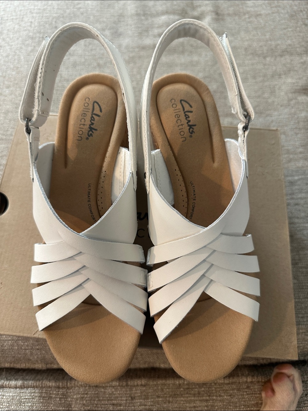 Clarks White Leather Cork Wedge Slingbacks - Picture 2 of 5